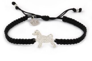 Armband mit Jack Russell Terrier Hund aus Silber an schwarzem Makramee