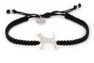 Armband mit Beagle Hund aus Silber an schwarzem Makramee