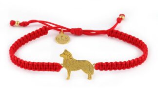 Armband mit Husky Hund aus vergoldetem Silber an rotem Makramee