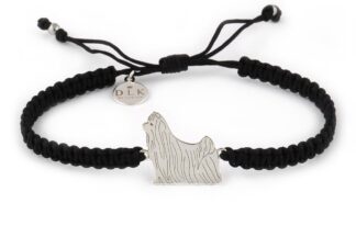 Armband mit Yorkshire Terrier Hund aus Silber an schwarzem Makramee