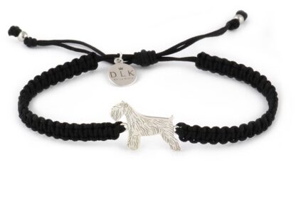 Armband mit Schnauzer Hund aus Silber an schwarzem Makramee