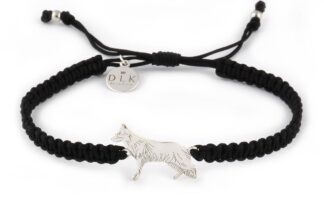 Armband mit Deutscher Schäferhund aus Silber an schwarzem Makramee