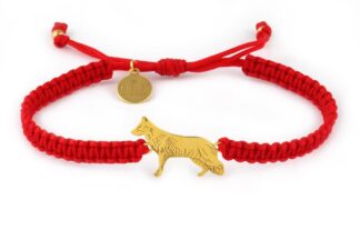 Armband mit Deutscher Schäferhund aus vergoldetem Silber an rotem Makramee