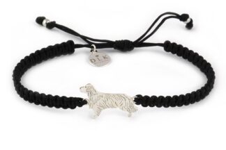 Armband mit Golden Retriever Hund aus Silber an schwarzem Makramee