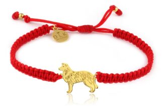 Armband mit Border Collie Hund aus vergoldetem Silber an rotem Makramee