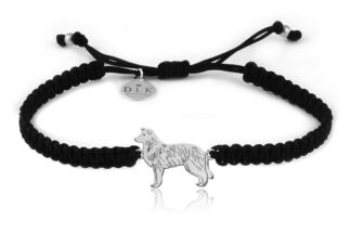 Armband mit Border Collie Hund aus Silber an schwarzem Makramee