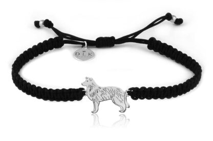 Armband mit Border Collie Hund aus Silber an schwarzem Makramee