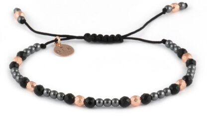 Armband "Rosa und schwarze Hämatite mit Onyx-Perlen an schwarzer Schnur"