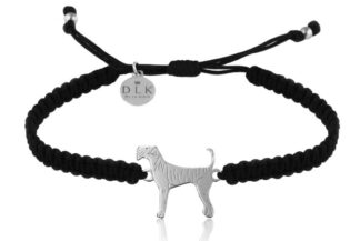 Armband mit Airedale Terrier Hund aus Silber an schwarzem Makramee