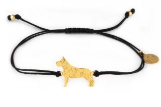 Armband mit Amstaff Hund aus vergoldetem Silber an schwarzer Schnur