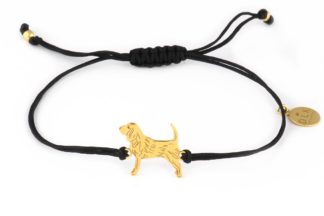 Armband mit Beagle Hund aus vergoldetem Silber an schwarzer Schnur