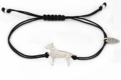 Armband mit Bullterrier Hund aus Silber an schwarzer Schnur