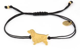 Armband mit Cocker Spaniel Hund aus vergoldetem Silber an schwarzer Schnur