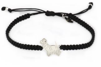 Armband mit West Terrier Hund aus Silber an schwarzem Makramee