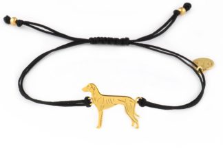 Armband mit Greyhound aus vergoldetem Silber an schwarzer Schnur