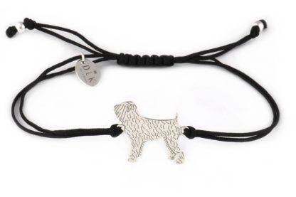 Armband mit Russischer Terrier Hund aus Silber an schwarzer Schnur