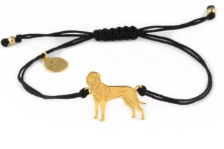 Armband mit Tosa Hund aus vergoldetem Silber an schwarzer Schnur