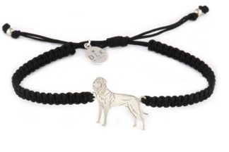 Armband mit Tosa Hund aus Silber an schwarzem Makramee