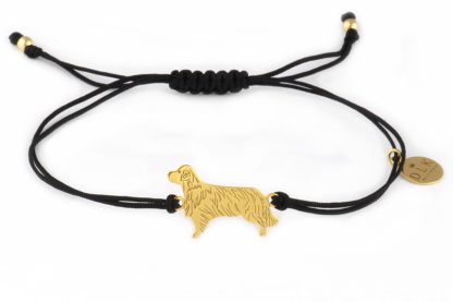 Armband mit Golden Retriever Hund aus vergoldetem Silber an schwarzer Schnur