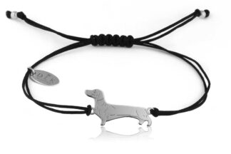 Armband mit Dackel Hund aus Silber an schwarzer Schnur