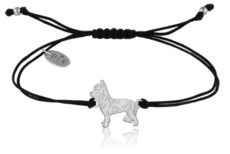 Armband mit Yorkie Hund aus Silber an schwarzer Schnur