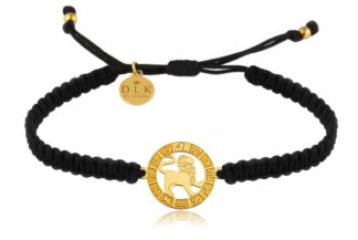 Armband mit Sternzeichen Löwe in Gold an schwarzem Makramee