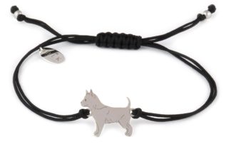Armband mit Chihuahua Hund aus Silber an schwarzer Schnur