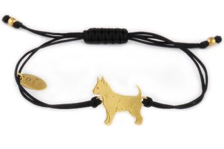 Armband mit Chihuahua Hund aus vergoldetem Silber an schwarzer Schnur