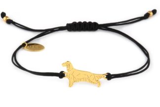 Armband mit Setter Hund aus vergoldetem Silber an schwarzer Schnur