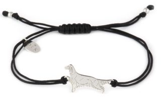 Armband mit Setter Hund aus Silber an schwarzer Schnur