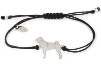 Armband mit Shar Pei Hund aus Silber an schwarzer Schnur