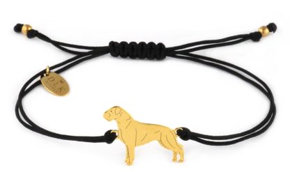 Armband mit Deutscher Boxer Hund aus vergoldetem Silber an schwarzer Schnur