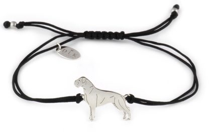 Armband mit Deutscher Boxer Hund aus Silber an schwarzer Schnur