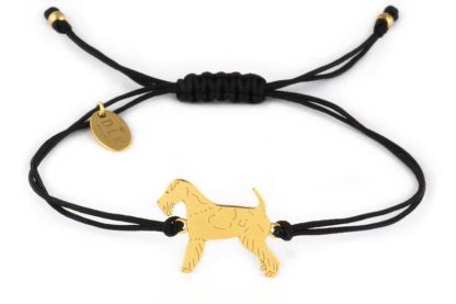 Armband mit Foxterrier Hund aus vergoldetem Silber an schwarzer Schnur