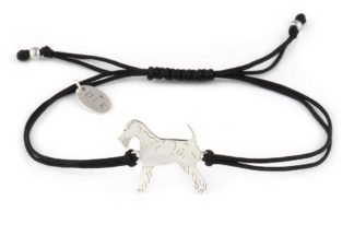 Armband mit Foxterrier Hund aus Silber an schwarzer Schnur