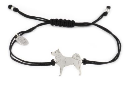 Armband mit Akita Hund aus Silber an schwarzer Schnur