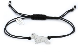 Armband mit Cavalier Hund aus Silber an schwarzer Schnur