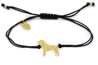 Armband mit Staffordshire Bullterrier Hund aus vergoldetem Silber an schwarzer Schnur