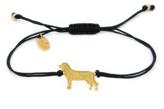 Armband mit Schweißhund aus vergoldetem Silber an schwarzer Schnur
