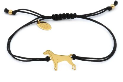 Armband mit Vorstehhund aus vergoldetem Silber an schwarzer Schnur