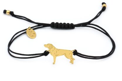 Armband mit Polnischer Laufhund aus vergoldetem Silber an schwarzer Schnur
