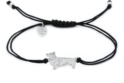 Armband mit Corgi Hund aus Silber an schwarzer Schnur