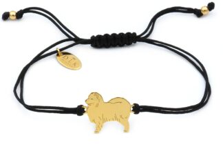 Armband mit Samojede Hund aus vergoldetem Silber an schwarzer Schnur