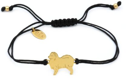 Armband mit Samojede Hund aus vergoldetem Silber an schwarzer Schnur