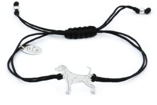 Armband mit Dobermann Hund aus Silber an schwarzer Schnur