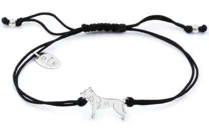 Armband mit Pitbull Hund aus Silber an schwarzer Schnur