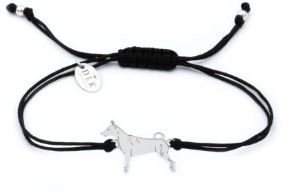 Armband mit Pinscher Hund aus Silber an schwarzer Schnur