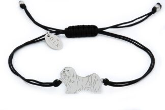 Armband mit Havaneser Hund aus Silber an schwarzer Schnur