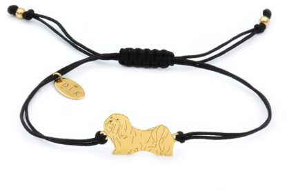 Armband mit Havaneser Hund aus vergoldetem Silber an schwarzer Schnur