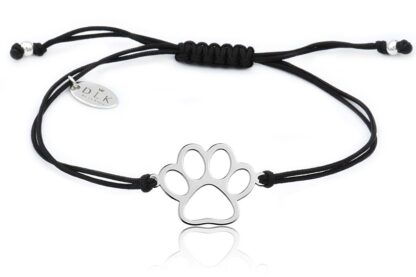Armband mit silberner Hundepfote an schwarzer Schnur